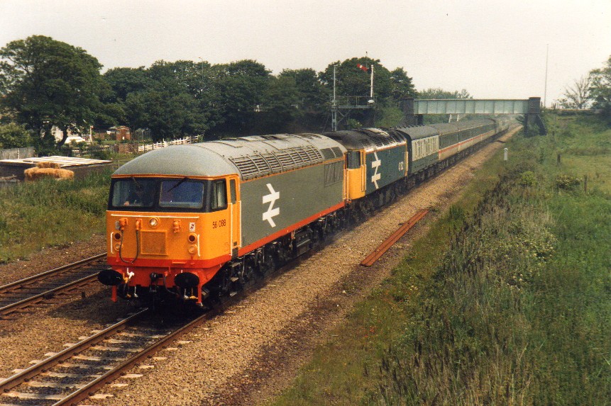 Looking relatively 'fresh out of the box', 56088 is seen topping 47632 at Prestatyn on 26th June 1987. Photo copyright: John Powell.