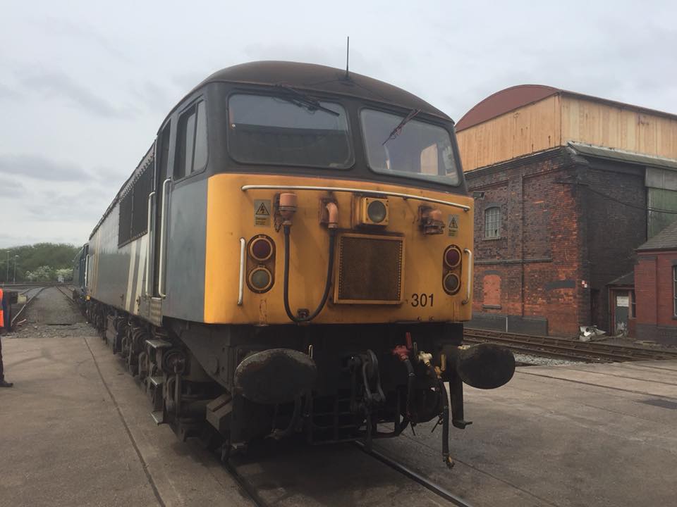 56301 stands outside the works at Tyseley on 16th May 2018, having been dragged out of the shed by 50008. Photo courtesy of Roger G Elliott, with thanks to WMT.