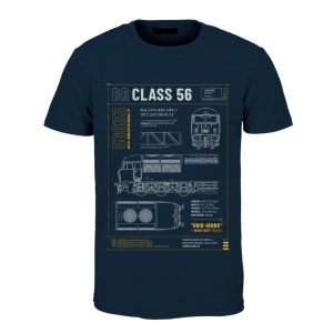 JUST THREADS CLASS 56 TECHNICAL DRAWING BLUEPRINT RAILWAY T SHIRT (NAVY)