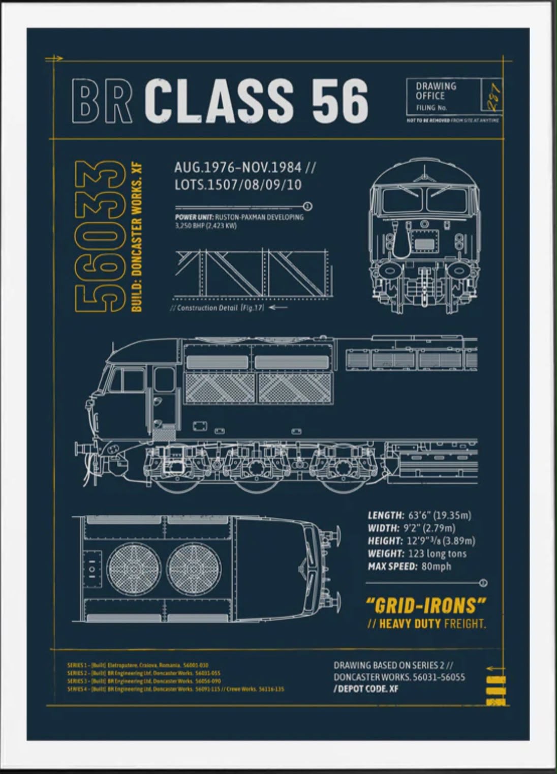 JUST THREADS 56033-POSTER THE CLASS 56 TECHNICAL DRAWING SPECIFICATION RAILWAY PRINT